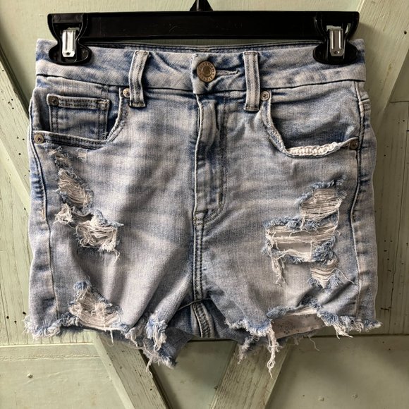Women's American Eagle 00 Curvy Hi-Rise Shortie Denim‎ Jean Shorts - Picture 2 of 12